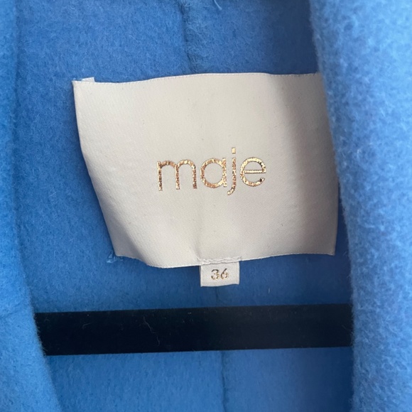 Maje Blue Wool Coat with Removable Belt in Same color - Picture 3 of 5